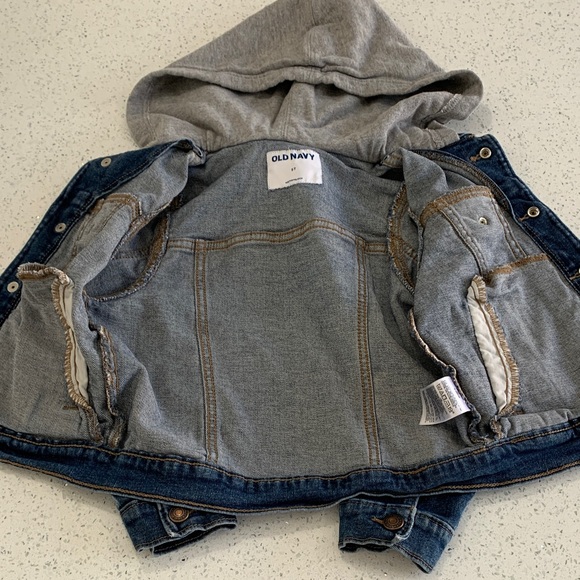 Old Navy Dark Blue Denim Jacket with Gray Hood - Picture 3 of 6